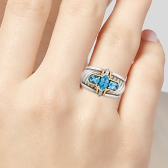 SONIA BITTON 14K YELLOW GOLD & SS TWO-TONE TOPAZ & DIAMOND COCKTAIL BAND… - Picture 7 of 7